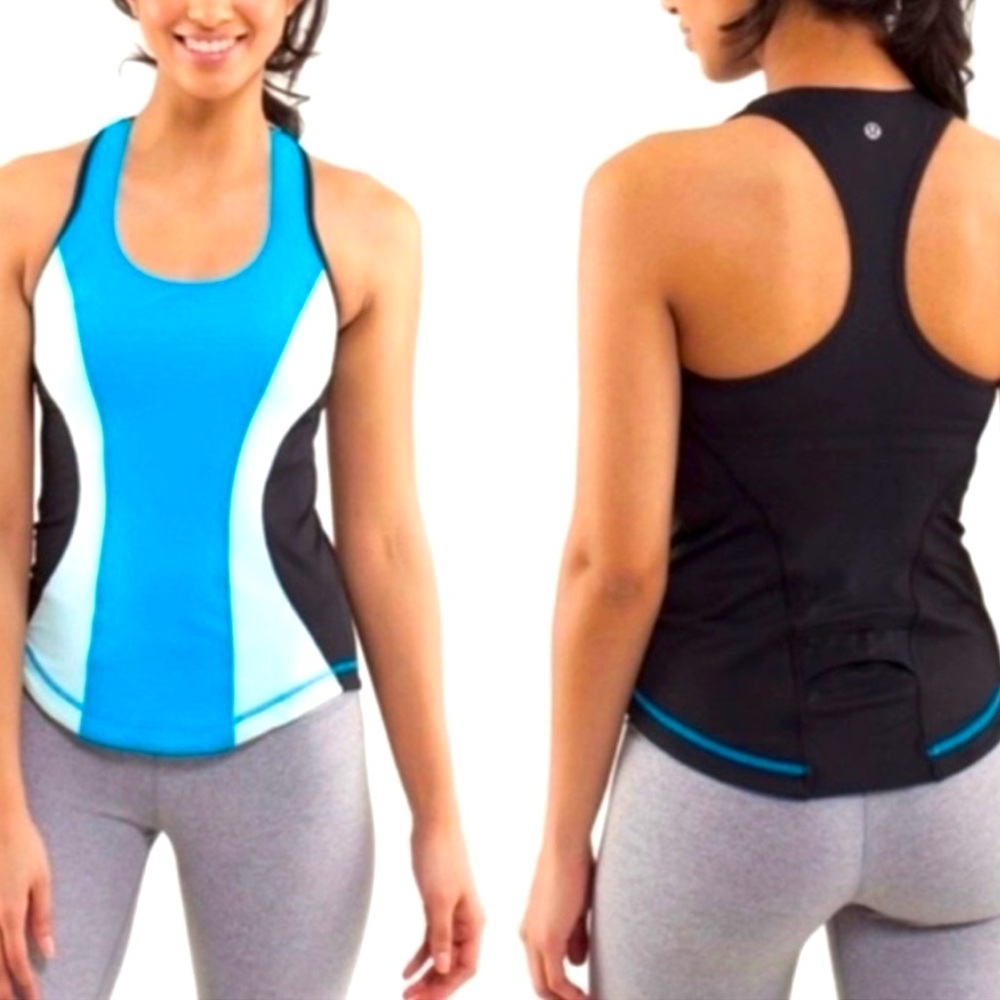 Lululemon Cardio Kick Tank Racerback Built in Bra Colorblock Blue- 6 Dot - Picture 1 of 7